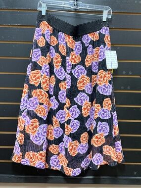 NWT LuLaRoe Lola Skirt Large Black Floral Pleated Midi Skirt